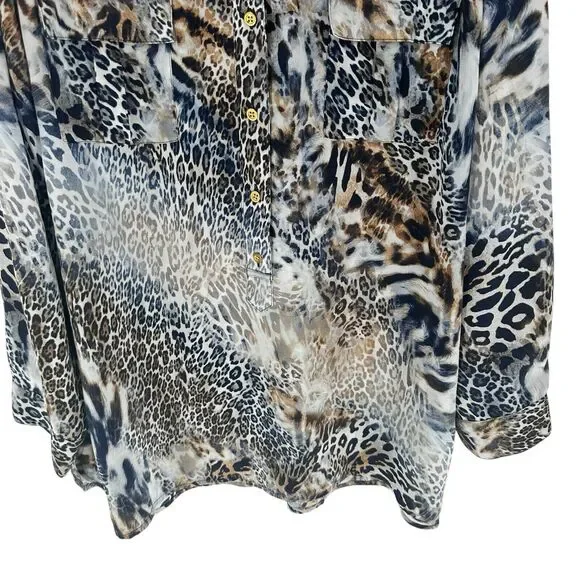 Chicos Shirt Womens XXL Brown Animal Print Zebra Cheetah Popover Tunic Top - Picture 8 of 16